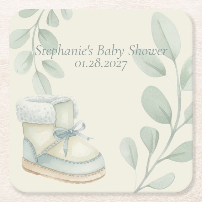 Posavasos Cuadrado De Papel Winter Wonder Baby Shower  (Anverso)