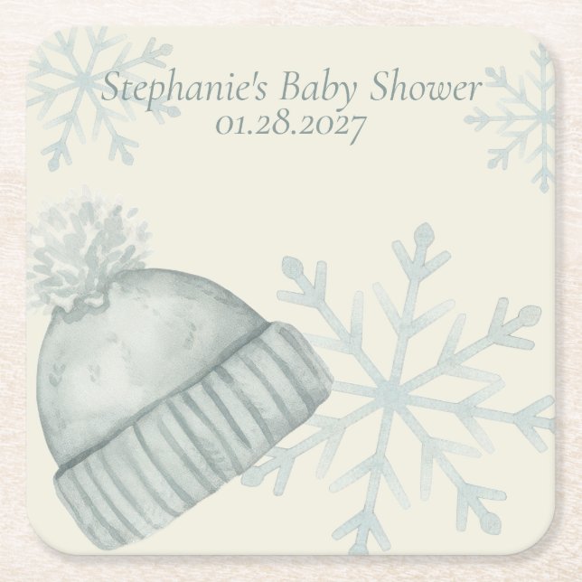 Posavasos Cuadrado De Papel Winter Wonder Baby Shower  (Anverso)