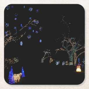 Posavasos Cuadrado De Papel Winter Wonderland ilumina vacaciones azules y blan