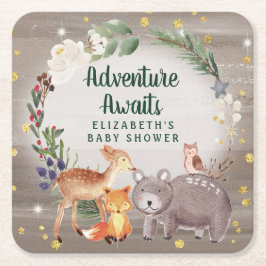 Posavasos Cuadrado De Papel Winter Woodland Animals Baby Shower