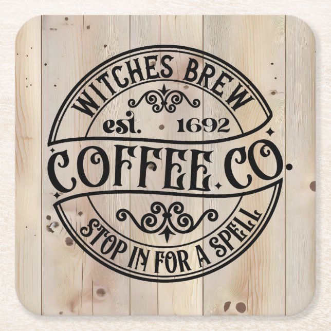 Posavasos Cuadrado De Papel Witches Brew Coffee Co (Anverso)