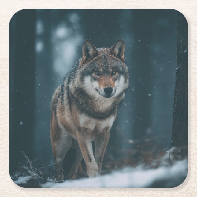 Posavasos Cuadrado De Papel Wolf in Winter (Anverso)