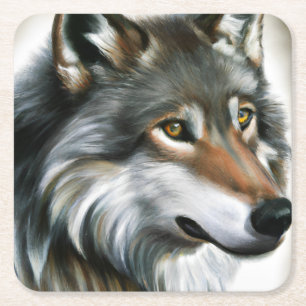 Posavasos Cuadrado De Papel Wolf Painting
