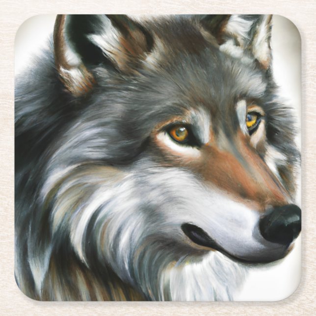 Posavasos Cuadrado De Papel Wolf Painting (Anverso)
