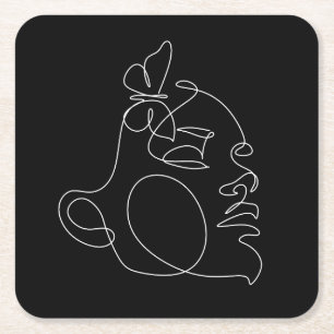 Posavasos Cuadrado De Papel Woman Face Line Art