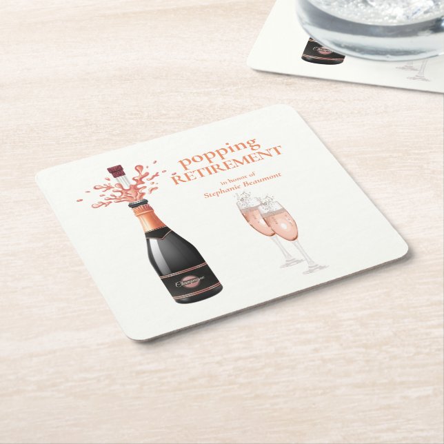 Posavasos Cuadrado De Papel Woman's Elegant Popping Champagne Retirement (En perspectiva)