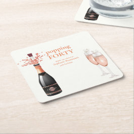 Posavasos Cuadrado De Papel Woman's Funny Popping Champagne 40th Birthday