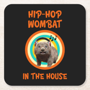 Posavasos Cuadrado De Papel Wombat divertido de Hip-hop en la casa