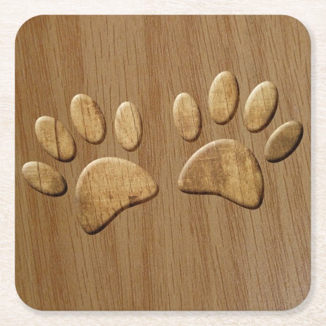 Posavasos Cuadrado De Papel Wood Dog Paw Prints (Anverso)