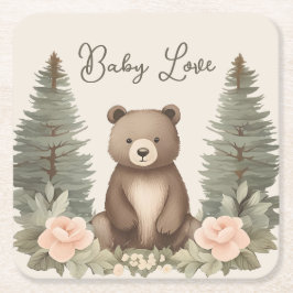 Posavasos Cuadrado De Papel Woodland Forest Bear