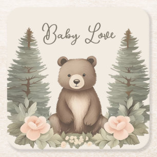 Posavasos Cuadrado De Papel Woodland Forest Bear