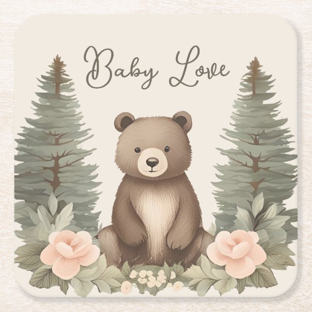 Posavasos Cuadrado De Papel Woodland Forest Bear (Anverso)