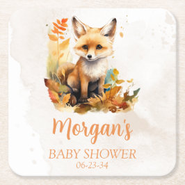 Posavasos Cuadrado De Papel Woodland Fox Cute Baby Shower