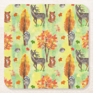 Posavasos Cuadrado De Papel Woodland Watercolor