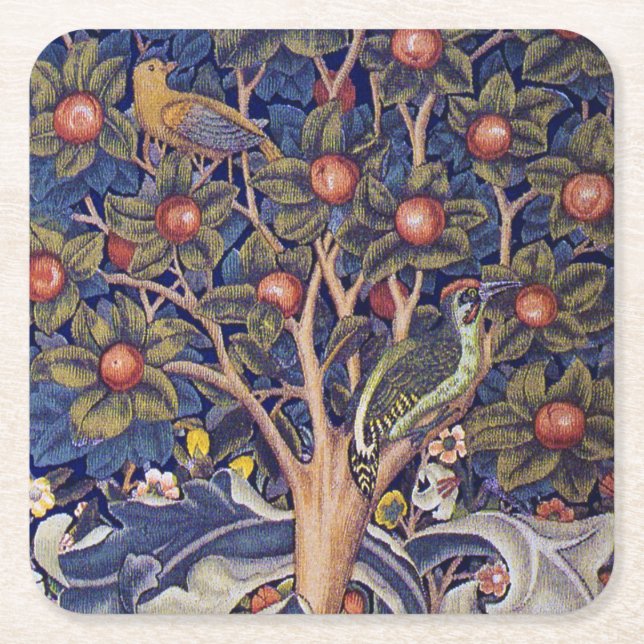 Posavasos Cuadrado De Papel Woodpecker, William Morris (Anverso)
