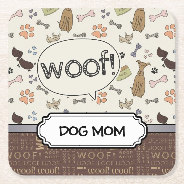Posavasos Cuadrado De Papel ¡WOOF! Perro Lover - Patrón de cachorros personali (Anverso)
