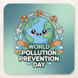 Posavasos Cuadrado De Papel World Pollution Prevention Day Coaster Set