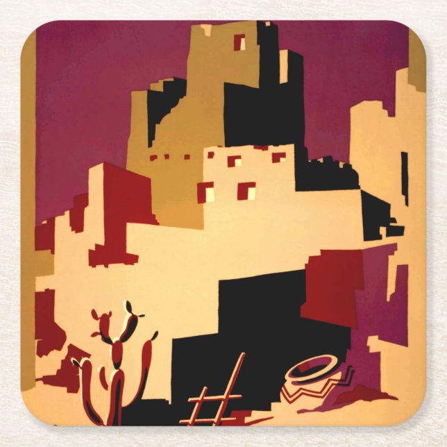 Posavasos Cuadrado De Papel WPA del Suroeste del Pueblo WPA Nacional (Anverso)