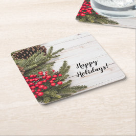 Posavasos Cuadrado De Papel Wreath and Holly Holiday Collection