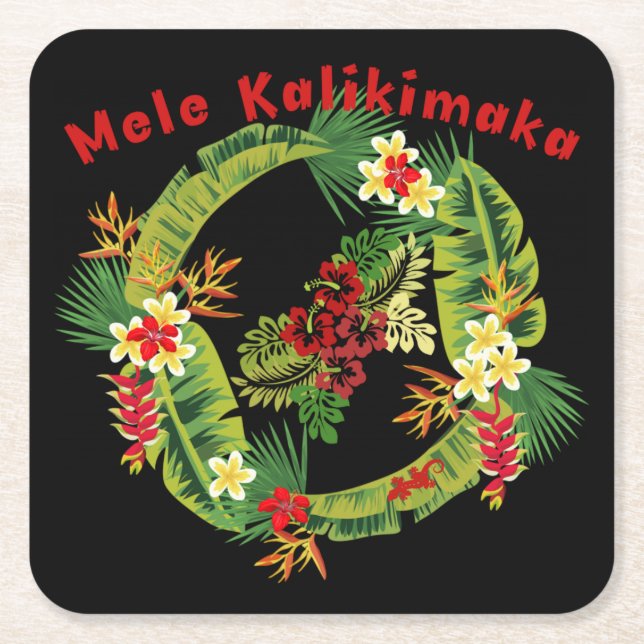 Posavasos Cuadrado De Papel Wreath Wreath de Hawaii Mele Kalikimaka (Anverso)