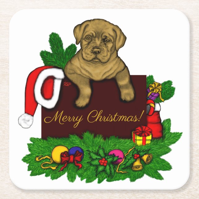 Posavasos Cuadrado De Papel XMas Puppy (Anverso)