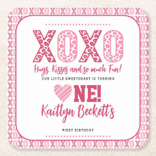 Posavasos Cuadrado De Papel XOXO Abrazos y besos El día de San Valentín Primer