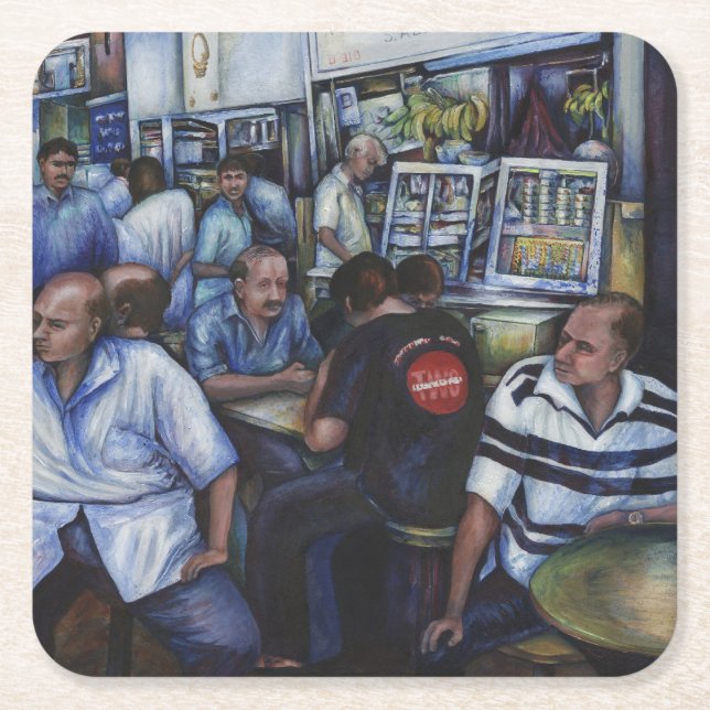 Posavasos Cuadrado De Papel Y... se casó con el Mailman, Singapur (Anverso)