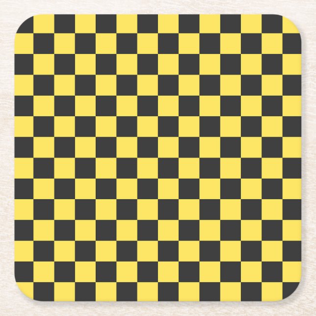 Posavasos Cuadrado De Papel Yellow and black checkerboard pattern (Anverso)