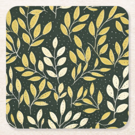Posavasos Cuadrado De Papel Yellow and Cream Leafy Branches Pattern 