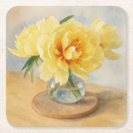 Posavasos Cuadrado De Papel Yellow Peonies - Coasters