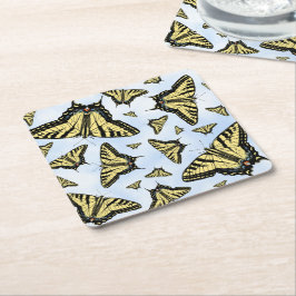 Posavasos Cuadrado De Papel Yellow Swallowtail Butterflies Blue Sky Custom