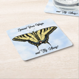 Posavasos Cuadrado De Papel Yellow Swallowtail Butterfly Blue Sky Personalized