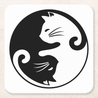 Posavasos Cuadrado De Papel Yin yang cats