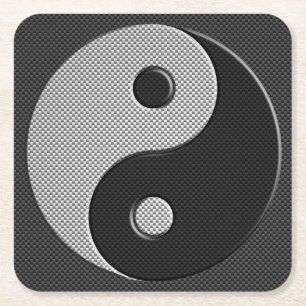 Posavasos Cuadrado De Papel Yin Yang en estilo de impresión de fibra de carbon