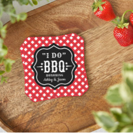Posavasos Cuadrado De Papel Yo hago BBQ Red Gingham Custom Wedding