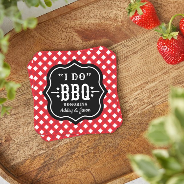 Posavasos Cuadrado De Papel Yo hago BBQ Red Gingham Custom Wedding (Subido por el creador)