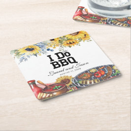 Posavasos Cuadrado De Papel Yo hago BBQ Sunflower Rustic Engagement Party
