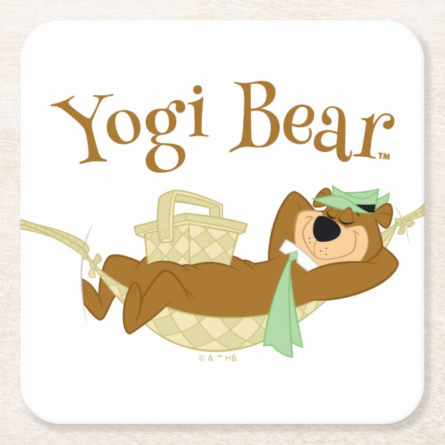 Posavasos Cuadrado De Papel Yogi Bear Picnic Hammock Nap Time (Anverso)
