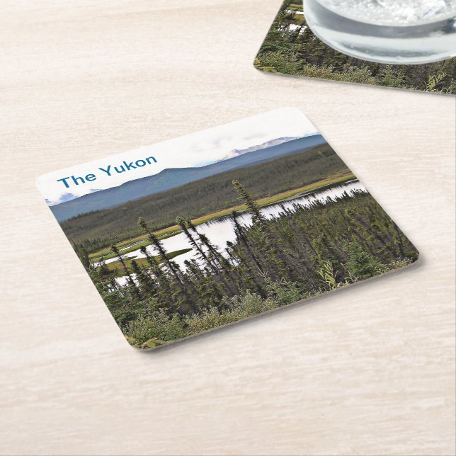 Posavasos Cuadrado De Papel Yukon Pond (En perspectiva)