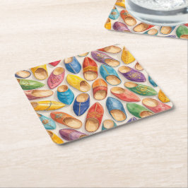 Posavasos Cuadrado De Papel Zapatillas Marroquíes Coloridas Babouche