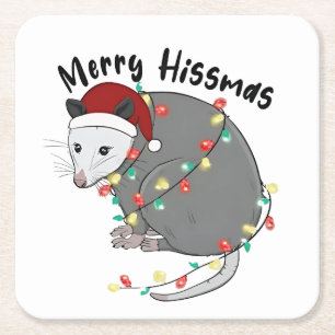 Posavasos Cuadrado De Papel Zarigüeya Come Luces de Navidad Basura Feliz Hissm