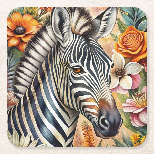 Posavasos Cuadrado De Papel Zebra (Anverso)