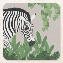 Posavasos Cuadrado De Papel Zebra amongst Leaves