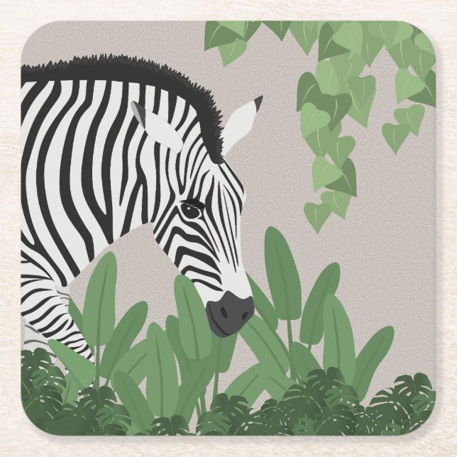 Posavasos Cuadrado De Papel Zebra amongst Leaves (Anverso)
