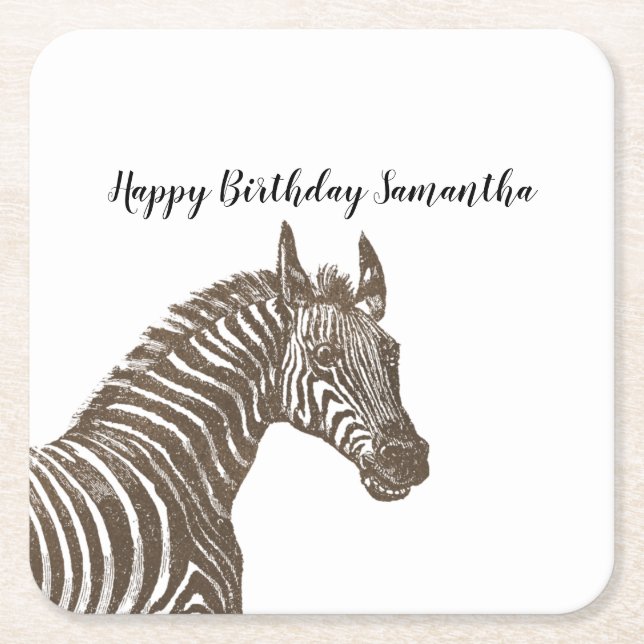 Posavasos Cuadrado De Papel Zebra marrón (Anverso)