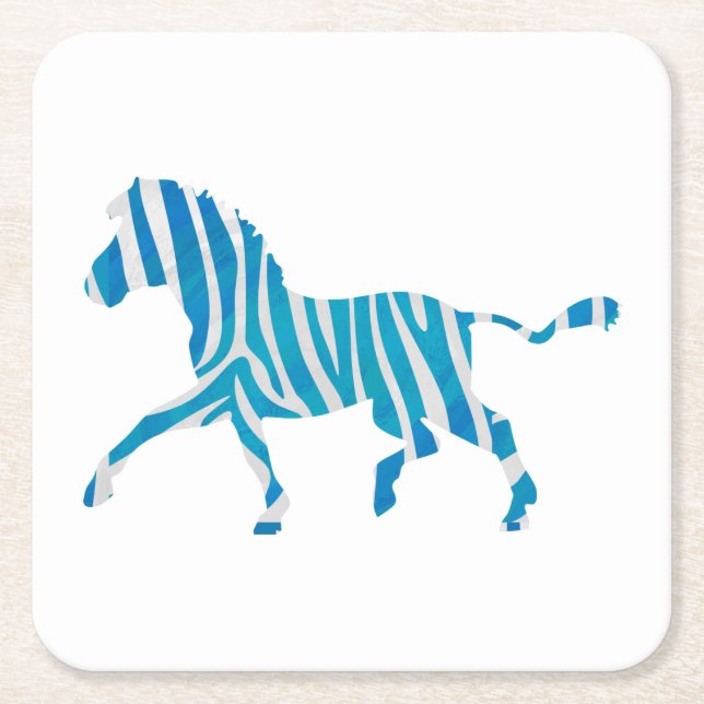 Posavasos Cuadrado De Papel Zebra Silhouette azul y blanco (Anverso)