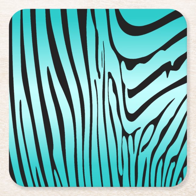 Posavasos Cuadrado De Papel Zesty Zebra Cyan (Anverso)