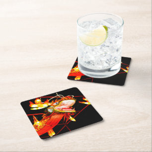 Posavasos Cuadrado De Papel Zhulong Fuego Dragón 