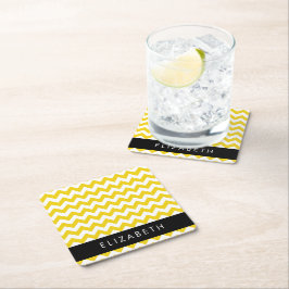 Posavasos Cuadrado De Papel Zigzag Amarillo, Chevron Amarillo, Tu Nombre