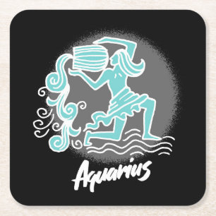 Posavasos Cuadrado De Papel Zodiac Aquarius